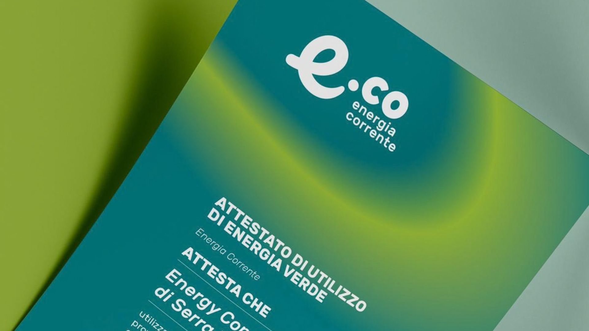 Attestato di energia verde del green welcome kit di E.Co Energia Corrente