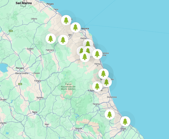 Mappa dei boschi Amicambiente realizzati in Italia