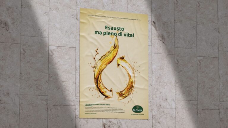 Manifesto Esausto ma pieno di vita, campagna di comunicazione sostenibile per Olitalia