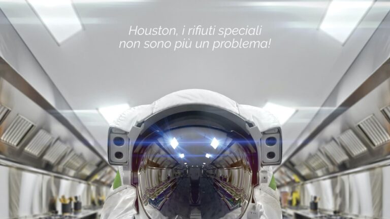Astronauta in una galleria con la frase Houston, i rifiuti speciali non sono più un problema