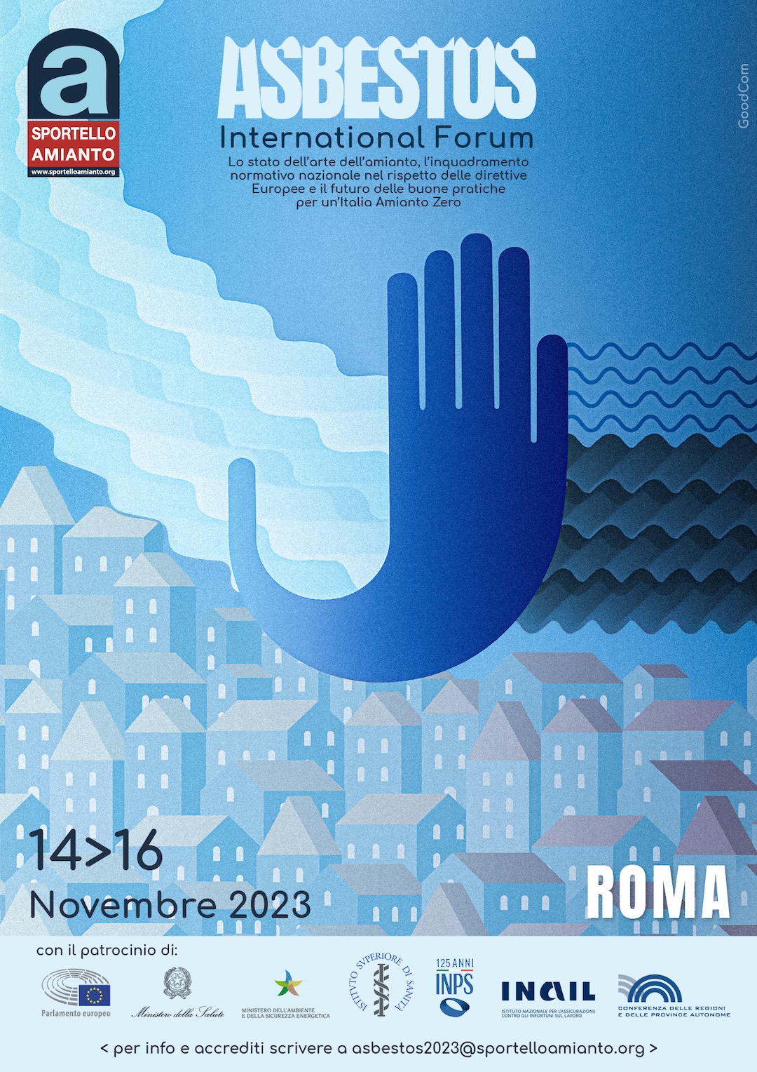 Locandina dell'Asbestos International Forum di Roma con il visual della campagna di comunicazione sociale